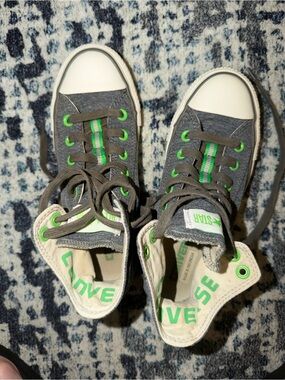 Converse Kids High-Top Sneakers in Gray with Neon Green Accents